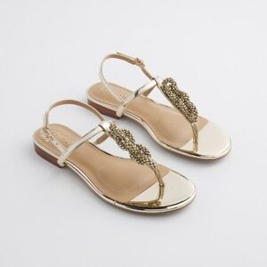 CHICO'S Gold T-Strap Gold Sandals
